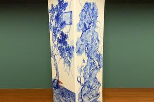 湖石园林四方大瓶摆件