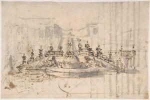 素描合集-Luigi Vanvitelli--Manuscript page with a Project for a Fountain
