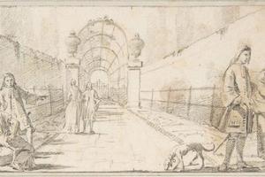 素描合集-Giovanni Battista Tiepolo--Illustration for a Book Figures in Conversation in a Garden