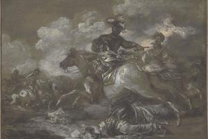 素描合集-Francesco Casanova--Cavalry Skirmish with a Fallen Soldier at Right