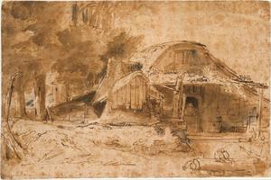 素描合集-Rembrandt--Cottage near the Entrance to a Wood