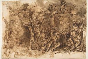 素描合集-Salvator Rosa--Witches' Sabbath (recto); Figures Gathered around a tree