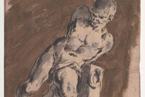素描合集-Pietro Antonio Novelli--Chained Nude Prisoner