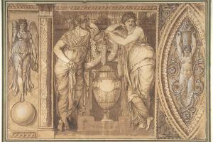 素描合集-attributed to Giuseppe Cades--Design for a Frieze with Two Women Flanking an Urn