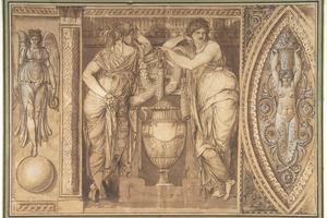 素描合集-attributed to Giuseppe Cades--Design for a Frieze with Two Women Flanking an Urn