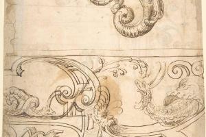 素描合集-attributed to Andrés de Melgar--Merman with Strapwork, Above Strapwork and Snails