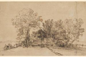 素描合集-Rembrandt--Cottage among Trees
