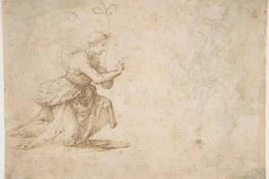 素描合集-Fra Bartolomeo--The Annunciation (recto); Faint View of Buildings