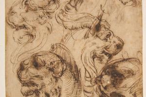 素描合集-Pellegrino Tibaldi--Six Studies of Animal Heads and of a Cartouche