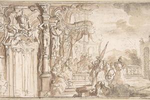 素描合集-carlo Galli Bibiena--Design for a Stage Set Solomon Receiving the Queen