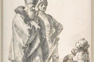 素描合集-Francesco Fontebasso--Two Standing Male Figures and Seated Woman with a Child