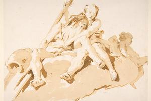 素描合集-Giovanni Battista Tiepolo--Seated River God, Nymph