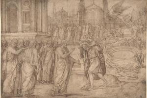 素描合集-Lambert Lombard--Christ Healing at the Pool of Bethesda