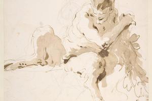 素描合集-Giovanni Battista Tiepolo--Seated Satyr Holding a Garland