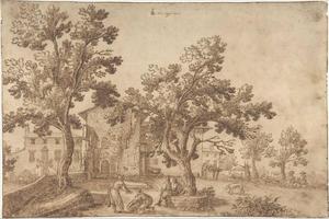 素描合集-Remigio Cantagallina--A View of a Village with Figures