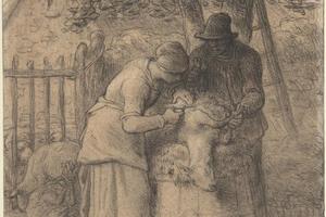 素描合集-Jean-François Millet--Sheepshearing Beneath a Tree