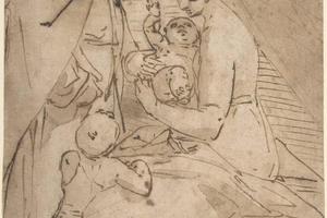 素描合集-Luca Cambiaso--The Holy Family with the Infant Baptist