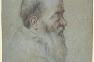 素描合集-Carletto Caliari--Bust of a Bearded Old Man, Profile to Right