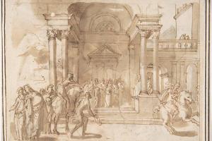素描合集-attributed to Francesco Allegrini--Unidentified Subject Figures before a Palace or Temple