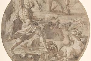 素描合集-Attributed to Pieter de Jode I--Neptune in his Chariot