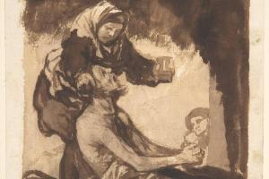 素描合集-Goya--A Woman Handing a Mug to an Old Man