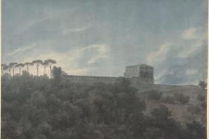 素描合集-John Robert Cozens--View of the Villa Lante on the Janiculum in Rome