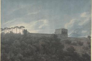 素描合集-John Robert Cozens--View of the Villa Lante on the Janiculum in Rome