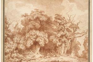 素描合集-Jean Honoré Fragonard--A Gathering at Woods' Edge