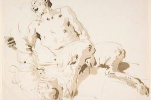 素描合集-Giovanni Battista Tiepolo--Seated Satyr Holding a Garland (2)