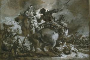 素描合集-Francesco Casanova--Cavalry Skirmish with a Fallen Drummer at Left