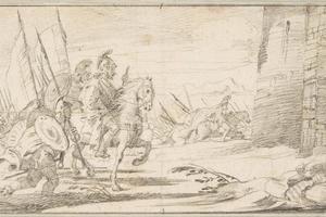 素描合集-Giovanni Battista Tiepolo--Illustration for a Book Troops Advancing toward a City Gate