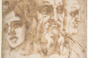 素描合集-Baccio Bandinelli--Three Male Heads