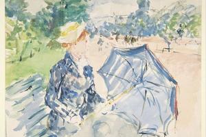 素描合集-Berthe Morisot--A Woman Seated at a Bench on the Avenue du Bois