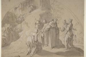 素描合集-Bernardino Poccetti--Saint Philip Benizzi Converting Two Wicked Women at Todi