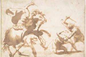 素描合集-attributed to Francesco Allegrini--Horsemen and Three Foot Soldiers in Battle