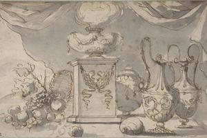 素描合集-Jean Jacques Lagrenée--Still Life Vases, a Cassolette on a Pedestal