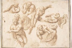 素描合集-attributed to Francesco Allegrini--Group of Figures Copied from Michelangelo