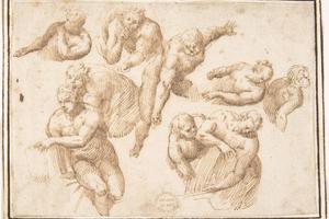 素描合集-attributed to Francesco Allegrini--Group of Figures Copied from Michelangelo