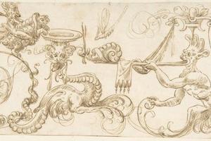 素描合集-attributed to Andrés de Melgar--Term Holding Turtle over Dragon