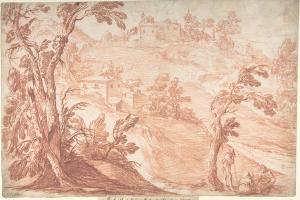 素描合集-Aureliano Milani--Hilly Landscape with Three Figures