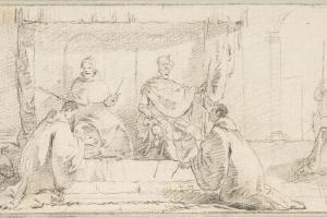 素描合集-Giovanni Battista Tiepolo--Illustration for a Book Two Monks Kneeling