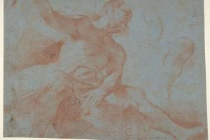 素描合集-Guercino--Seated Old Man with Right Arm Upraised