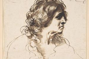 素描合集-Guercino--Bust of a Man Facing Right