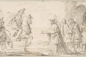 素描合集-Giovanni Battista Tiepolo--Illustration for a Book Cardinal Receiving a General