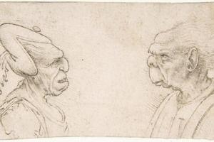 素描合集-attributed to Francesco Melzi--Two Grotesque Heads Old Woman