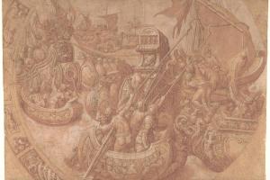 素描合集-Workshop of Taddeo Zuccaro--The Sea Battle in the Gulf of Morbihan