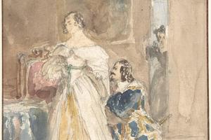 素描合集-Attributed to Richard Parkes Bonington--The Proposal (recto); Unfinished drawing
