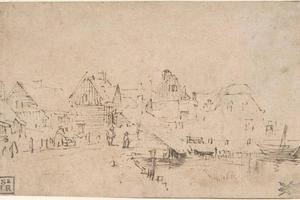 素描合集-Rembrandt--Houses by the Water
