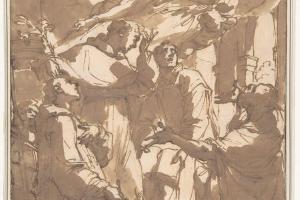 素描合集-Attributed to Ubaldo Gandolfi--Christ in Glory with Saint Lawrence, Saint Anthony of Padua