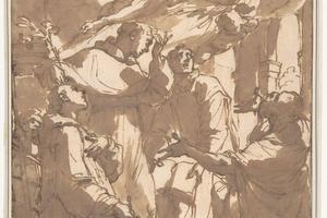 素描合集-Attributed to Ubaldo Gandolfi--Christ in Glory with Saint Lawrence, Saint Anthony of Padua